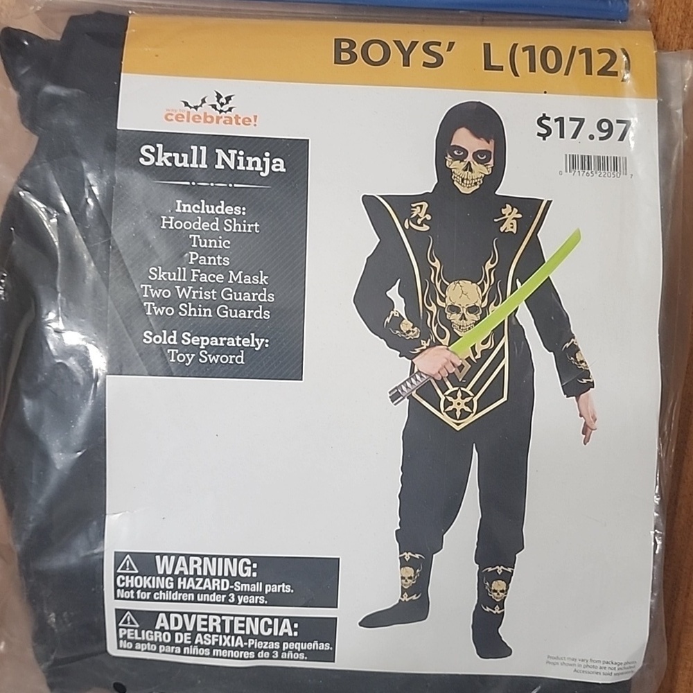 NWT Boys Skull Ninja Costume Size Large 10/12​​​​